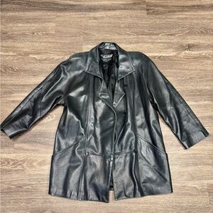 Euroleather Black Leather Car Coat Men’s XL Vintage Button Front Jacket